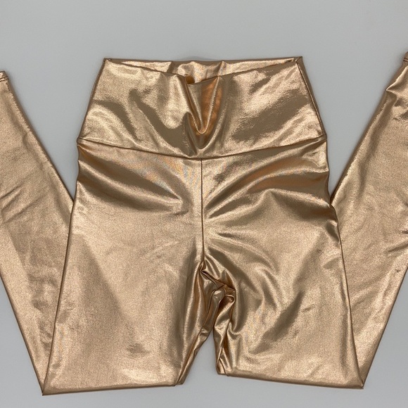 Last Pair 5🌟 rating NWT Gold Liquid Leggings Faux Vegan Leather Small - Picture 6 of 8
